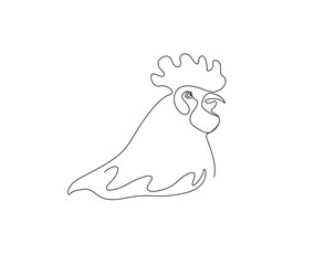 Continuous one line drawing of rooster head. Male chicken simple line art vector design.