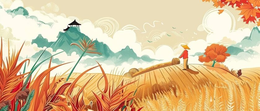 Chinese art style creative design pioneers new agricultural methods, merging ancient techniques with modern efficiency in a banner template sharpen with copy space