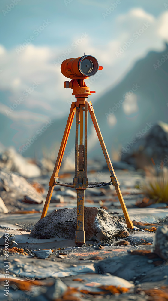 Poster surveyors marking building boundaries with advanced instruments for development precision - photorea