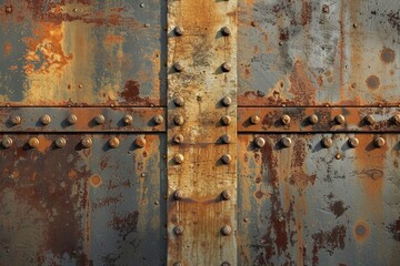 A rusted and weathered roof with a mix of red and blue colors