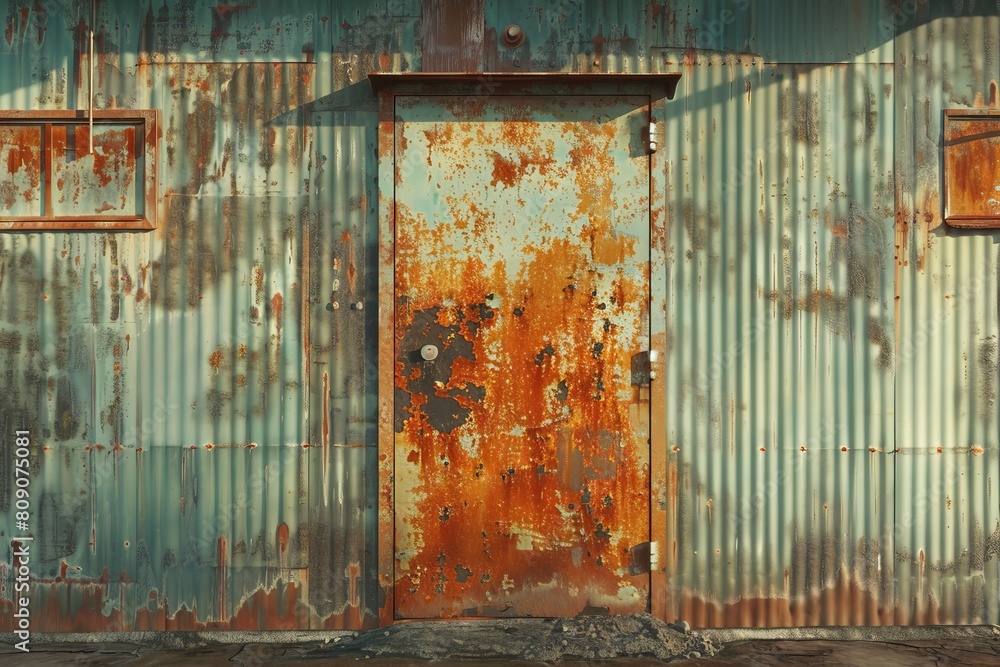 Poster the image is a close up of a rusted metal structure with colorful paint