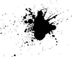 black ink brush painting splash splatter on white background