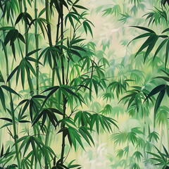 Fototapeta premium Sunlight Filtering Through Lush Green Bamboo Grove Creates Serene Forest Landscape
