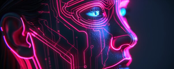 Fototapeta premium Futuristic neon cybernetic face profile