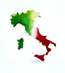 Watercolor illustration of italy map in colors of italian flag for republic day.