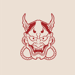 Japanese Demon Oni Mask Logo Design vector illustration	