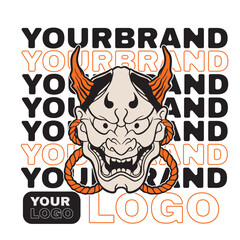 Japanese Demon Oni Mask Logo Design vector illustration	