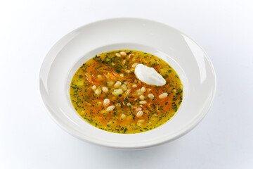 vegetable soup on the white