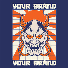 Japanese Demon Oni Mask Logo Design vector illustration	