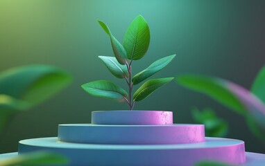 Realistic seedling growing in soil. Small green sprout with green leaves. Symbol of development, organic agriculture, natural products. Vector gardening plant, symbol of ecology. 3d sapling