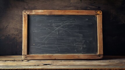 Blackboard on wooden table