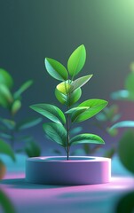 Realistic seedling growing in soil. Small green sprout with green leaves. Symbol of development, organic agriculture, natural products. Vector gardening plant, symbol of ecology. 3d sapling