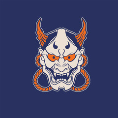 Japanese Demon Oni Mask Logo Design vector illustration	