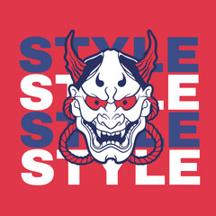 Japanese Demon Oni Mask Logo Design vector illustration	