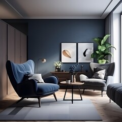 Modern furniture in Scandinavian style apartment. Generative AI.