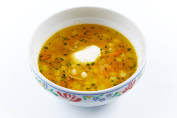 vegetable soup on the white