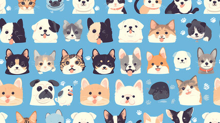 Seamless pattern with cute dogs and cats. Vector illustration.