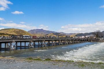 Beautiful landscape of Togetsukyo Bridge at Arashiyama, Kyoto, Japan.
