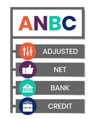 ANBC, ADJUSTED NET BANK CREDIT. Concept with keyword and icons. Flat vector illustration. Isolated on white.