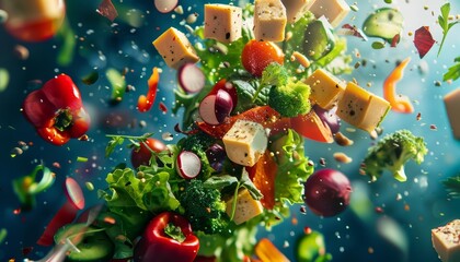 Savor the vegetarian options as they transform into a flying healthy food explosion