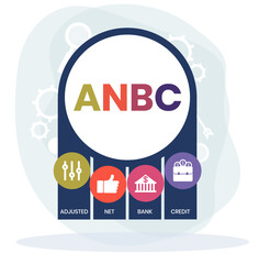 ANBC, ADJUSTED NET BANK CREDIT. Concept with keyword and icons. Flat vector illustration. Isolated on white.