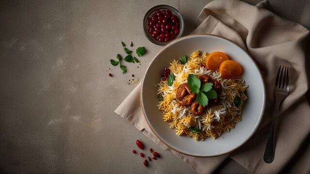Top View: 8K Ultra-Realistic Biryani Course Pakistan Food Photograph by Lenka's Lens Studios.