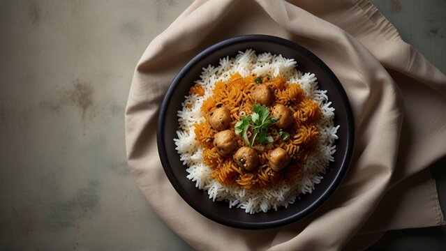 Top View: 8K Ultra-Realistic Biryani Course Pakistan Food Photograph by Lenka's Lens Studios.