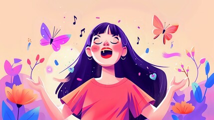 Melodic Tune: Woman Singing with Joyful Bliss