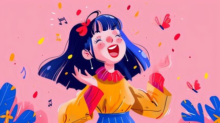 Joyful Singing: Woman Embracing Music with Blissful Joy