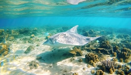 Fototapeta premium Giant Stingrays in the blue ocean, a stunning view of marine animals