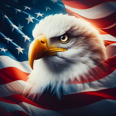 Naklejka premium A Bald eagle with American flag | Independence Day Concept