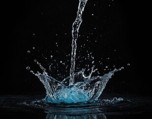 Euphoric Water Splash: The Art of Capturing Liquid in Motion, Black Background, Generative AI