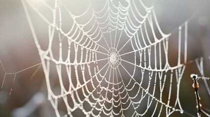 Delicate Spiderweb Glistening in the Morning Mist