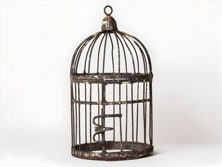 Ornate Metal Cage on Plain White Background Symbolizing Captivity and Confinement
