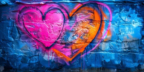 Colorful heartshaped graffiti with pink blue and orange embodies street art love. Concept Street Art, Graffiti, Love, Colors, Heart-shaped