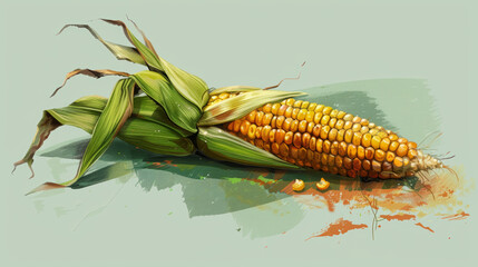 A drawing of a corn cob with a green stalk
