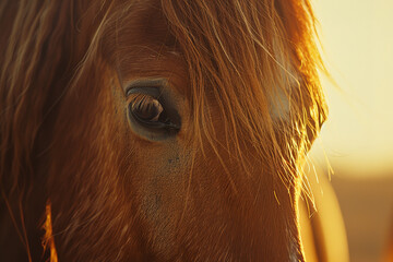 Close-Up of Horse Face in Golden Hour Light