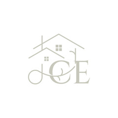 CE logo with a home form element which means a real estate company