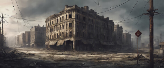 An abandoned gloomy city without people