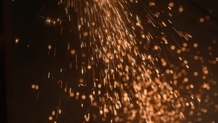 Craftsman working with grinder at industrial plant, man grinding iron detail, sparks from the blade...