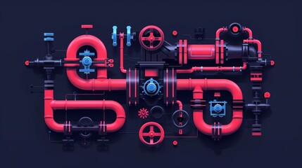 Complex Industrial Pipeline System in Neon Colors
