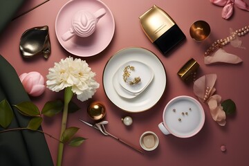 3D Elements Composition in Soft Lighting - Modern Flat Lay Photography