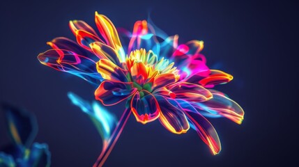 Vibrant neon-colored flower on a dark background