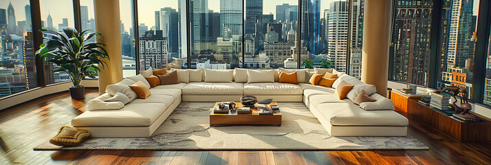 Modern City Rooftop with Panoramic View of the Skyline, Elegant Outdoor Setting for Evening...