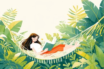 A woman lying in an hammock reading