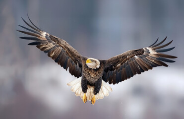 Obraz premium The eagle is flying with both wings spread.