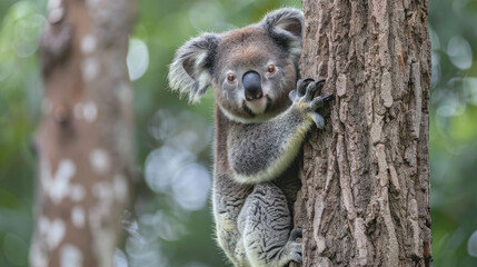 Fototapeta premium Koala climbing on a tree