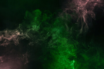 Green and pink steam on a black background.