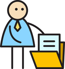 Businessman and Document Folder Stick Figure
