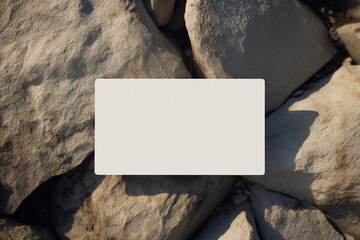 business card mockup on a rock background